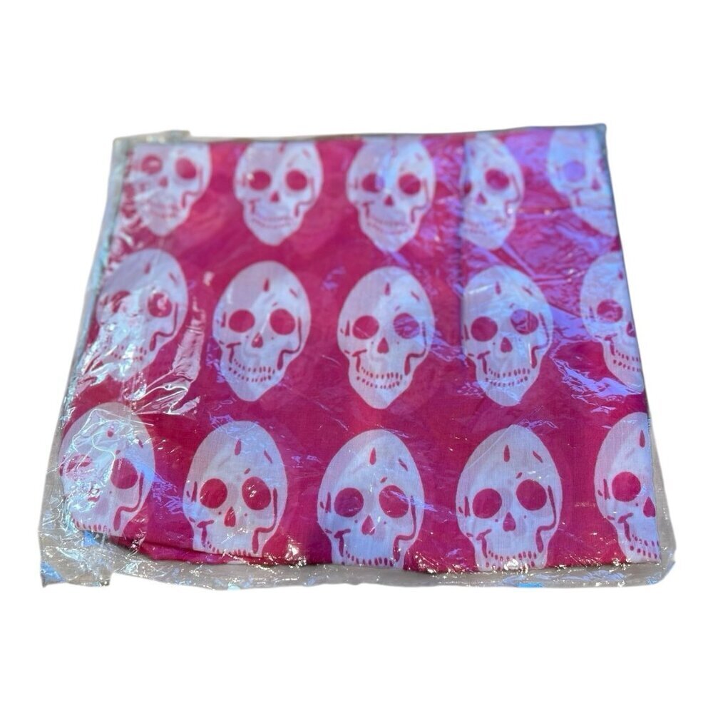 Raj Anthropologie 100% Cotton Scarf Pink Skull Halloween Made In India 34”x43”